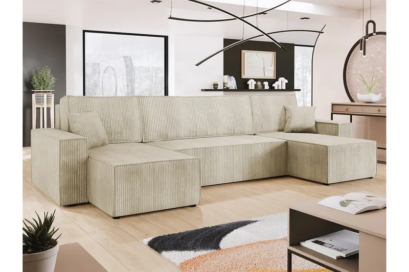 Magston 4-seter Hjørnesovesofa 130x266 cm med Oppbevaring i Manchesterstoff - Beige - Møbler - Sofaer - Sovesofaer