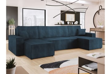 Magston 4-seter Hjørnesovesofa 130x266 cm med Oppbevaring i Manchesterstoff - Blå - Møbler - Sofaer - Sovesofaer