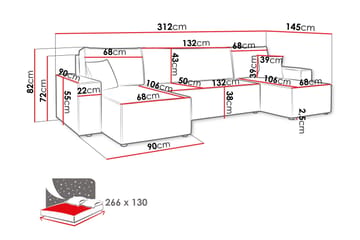 Magston 4-seter Hjørnesovesofa 130x266 cm med Oppbevaring i Manchesterstoff - Grå - Møbler - Sofaer - Sovesofaer