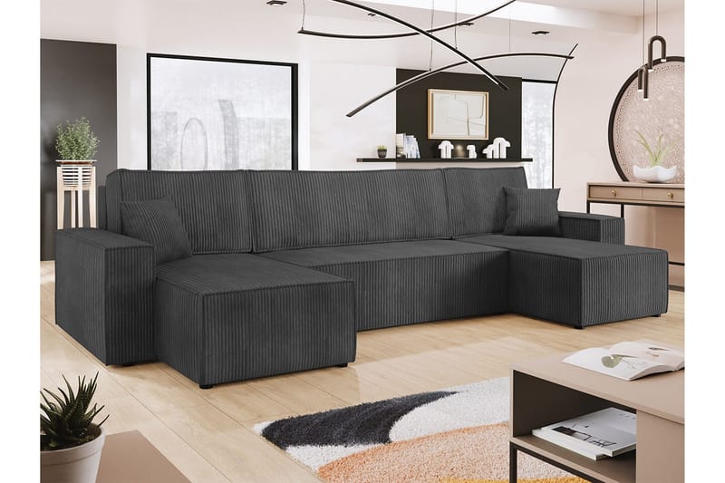 Magston 4-seter Hjørnesovesofa 130x266 cm med Oppbevaring i Manchesterstoff - Grå - Møbler - Sofaer - Sovesofaer