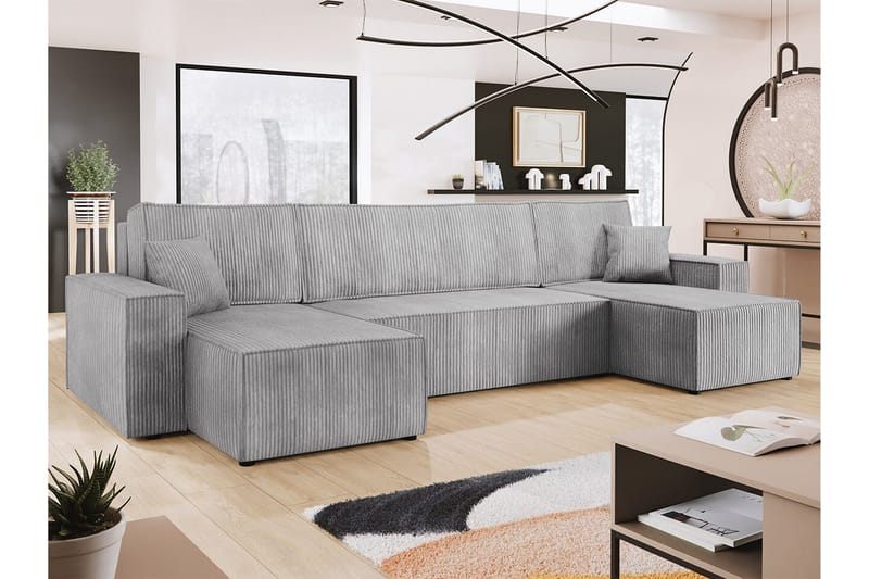 Magston 4-seter Hjørnesovesofa 130x266 cm med Oppbevaring i Manchesterstoff - Grå - Møbler - Sofaer - Sovesofaer
