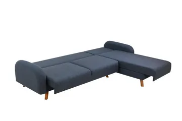 Malkiat 3-seter Høyre L-formet Hjørnesovesofa i Stoff med Tremben - Blå - Møbler - Sofaer - Sovesofaer