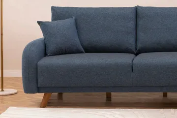Malkiat 3-seter Høyre L-formet Hjørnesovesofa i Stoff med Tremben - Blå - Møbler - Sofaer - Sovesofaer