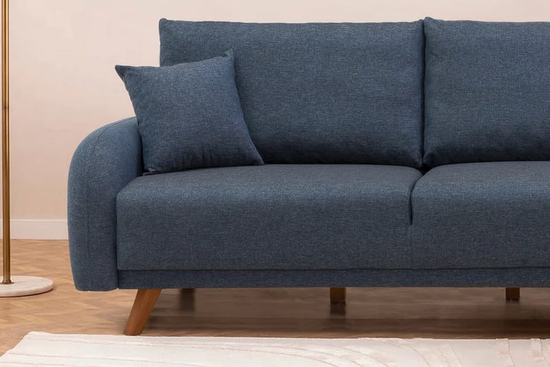 Malkiat 3-seter Høyre L-formet Hjørnesovesofa i Stoff med Tremben - Blå - Møbler - Sofaer - Sovesofaer