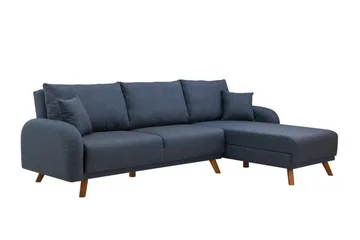 Malkiat 3-seter Høyre L-formet Hjørnesovesofa i Stoff med Tremben - Blå - Møbler - Sofaer - Sovesofaer