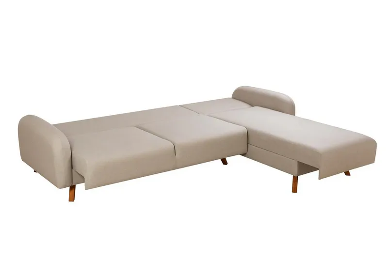 Malkiat 3-seter Høyre L-formet Hjørnesovesofa i Stoff med Tremben - Lysebeige - Møbler - Sofaer - Sovesofaer