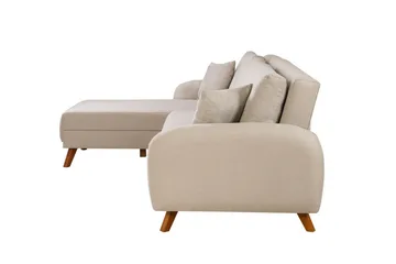 Malkiat 3-seter Høyre L-formet Hjørnesovesofa i Stoff med Tremben - Lysebeige - Møbler - Sofaer - Sovesofaer