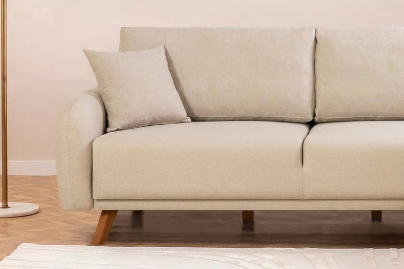 Malkiat 3-seter Høyre L-formet Hjørnesovesofa i Stoff med Tremben - Lysebeige - Møbler - Sofaer - Sovesofaer