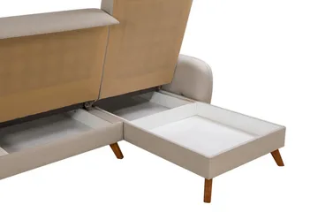 Malkiat 3-seter Høyre L-formet Hjørnesovesofa i Stoff med Tremben - Lysebeige - Møbler - Sofaer - Sovesofaer