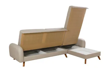Malkiat 3-seter Høyre L-formet Hjørnesovesofa i Stoff med Tremben - Lysebeige - Møbler - Sofaer - Sovesofaer