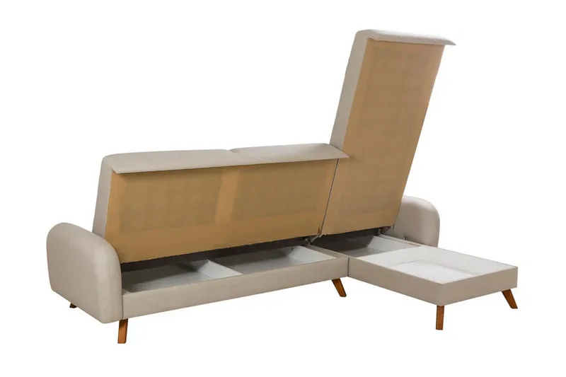 Malkiat 3-seter Høyre L-formet Hjørnesovesofa i Stoff med Tremben - Lysebeige - Møbler - Sofaer - Sovesofaer