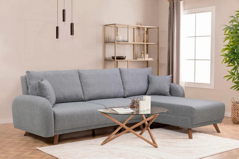 Malkiat 4-seter Høyre Hjørnesovesofa med Sjeselong 125x260 cm i Stoff - Grå - Møbler - Sofaer - Sovesofaer