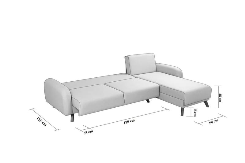 Malkiat 4-seter Høyre Hjørnesovesofa med Sjeselong 125x260 cm i Stoff - Grå - Møbler - Sofaer - Sovesofaer