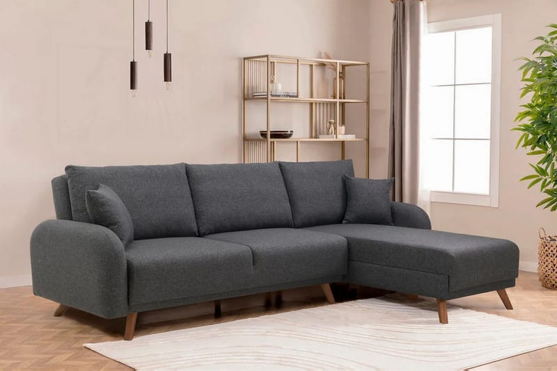 Malkiat 4-seter Høyre Hjørnesovesofa Utrettbar 125x260 cm med Oppbevaring i Stoff - Grå - Møbler - Sofaer - Sovesofaer