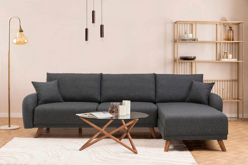 Malkiat 4-seter Høyre Hjørnesovesofa Utrettbar 125x260 cm med Oppbevaring i Stoff - Grå - Møbler - Sofaer - Sovesofaer