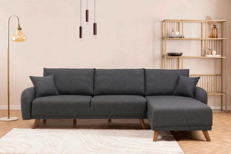 Malkiat 4-seter Høyre Hjørnesovesofa Utrettbar 125x260 cm med Oppbevaring i Stoff - Grå - Møbler - Sofaer - Sovesofaer