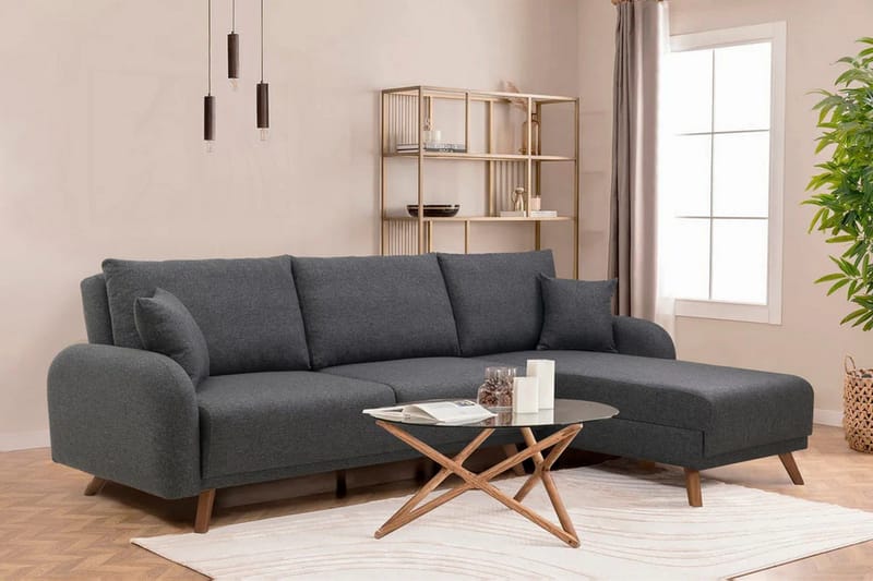 Malkiat 4-seter Høyre Hjørnesovesofa Utrettbar 125x260 cm med Oppbevaring i Stoff - Grå - Møbler - Sofaer - Sovesofaer