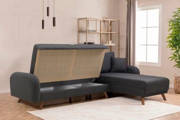 Malkiat 4-seter Høyre Hjørnesovesofa Utrettbar 125x260 cm med Oppbevaring i Stoff - Grå - Møbler - Sofaer - Sovesofaer