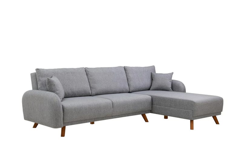Malkiat 4-seter Høyre L-formet Hjørnesovesofa 125x260 cm med Oppbevaring i Stoff - Grå - Møbler - Sofaer - Sovesofaer
