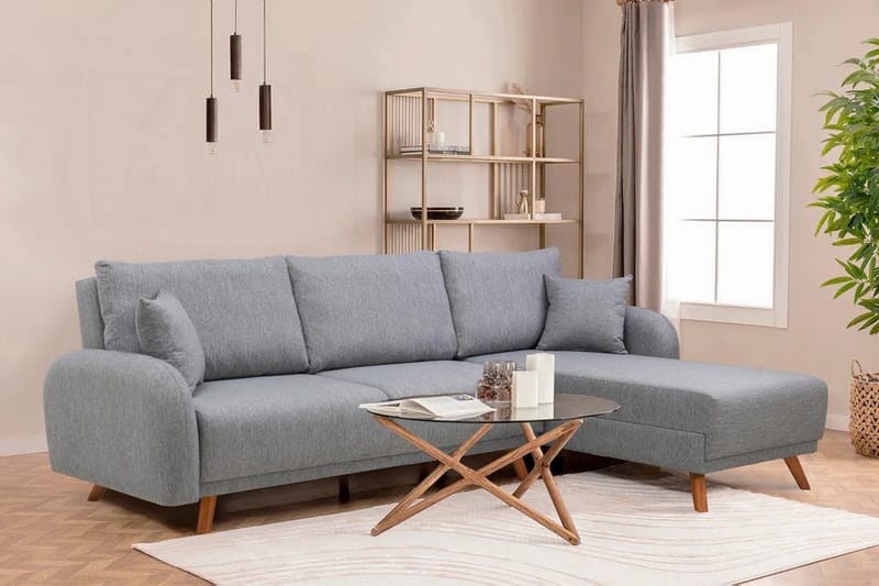 Malkiat 4-seter Høyre L-formet Hjørnesovesofa 125x260 cm med Oppbevaring i Stoff - Grå - Møbler - Sofaer - Sovesofaer