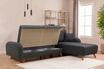 Malkiat 4-seter Høyre L-formet Hjørnesovesofa 125x260 cm med Oppbevaring i Stoff - Grå - Møbler - Sofaer - Sovesofaer