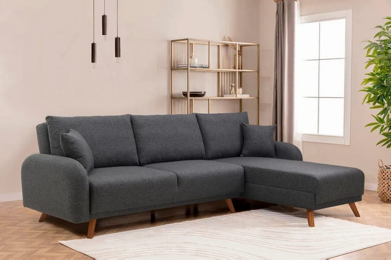Malkiat 4-seter Høyre L-formet Hjørnesovesofa 125x260 cm med Oppbevaring i Stoff - Grå - Møbler - Sofaer - Sovesofaer