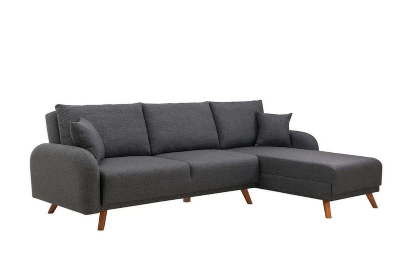 Malkiat 4-seter Høyre L-formet Hjørnesovesofa 125x260 cm med Oppbevaring i Stoff - Grå - Møbler - Sofaer - Sovesofaer
