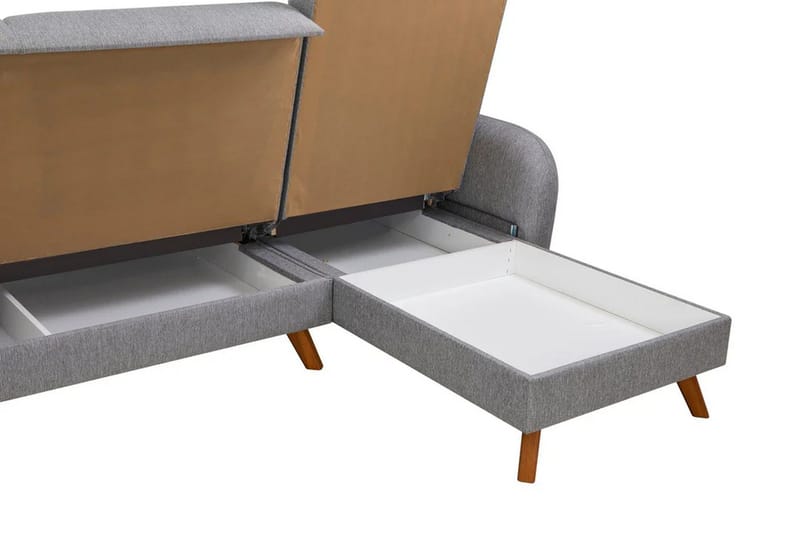 Malkiat 4-seter Høyre L-formet Hjørnesovesofa 125x260 cm med Oppbevaring i Stoff - Grå - Møbler - Sofaer - Sovesofaer