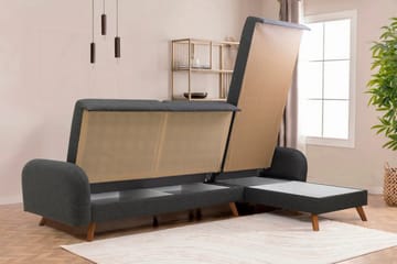 Malkiat 4-seter Høyre L-formet Hjørnesovesofa 125x260 cm med Oppbevaring i Stoff - Grå - Møbler - Sofaer - Sovesofaer