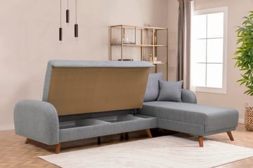 Malkiat 4-seter Høyre L-formet Hjørnesovesofa 125x260 cm med Oppbevaring i Stoff - Grå - Møbler - Sofaer - Sovesofaer