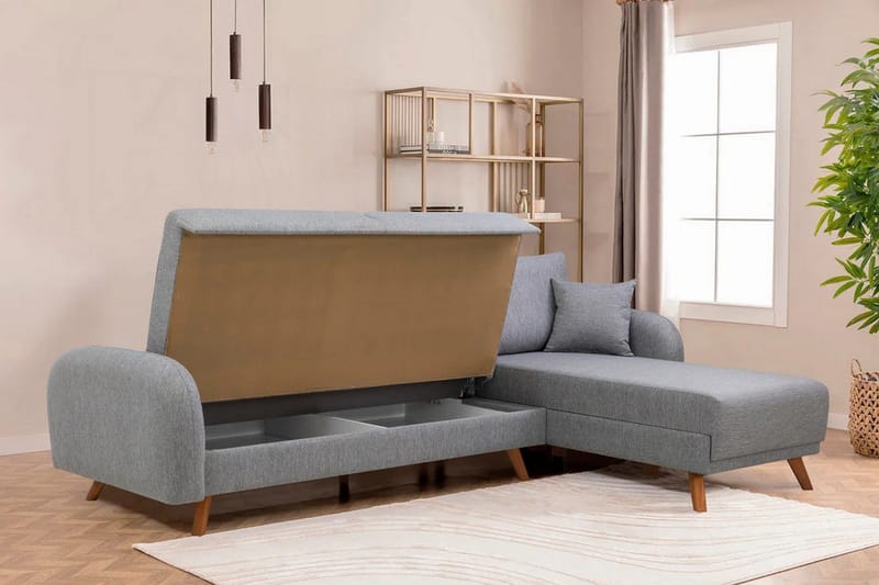 Malkiat 4-seter Høyre L-formet Hjørnesovesofa 125x260 cm med Oppbevaring i Stoff - Grå - Møbler - Sofaer - Sovesofaer