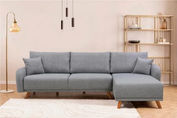 Malkiat 4-seter Høyre L-formet Hjørnesovesofa 125x260 cm med Oppbevaring i Stoff - Grå - Møbler - Sofaer - Sovesofaer