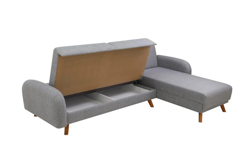 Malkiat 4-seter Høyre L-formet Hjørnesovesofa 125x260 cm med Oppbevaring i Stoff - Grå - Møbler - Sofaer - Sovesofaer