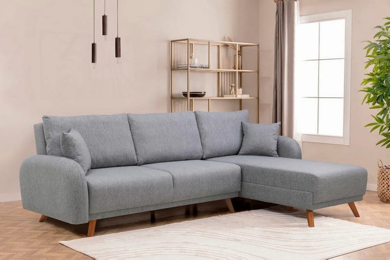 Malkiat 4-seter Høyre L-formet Hjørnesovesofa 125x260 cm med Oppbevaring i Stoff - Grå - Møbler - Sofaer - Sovesofaer