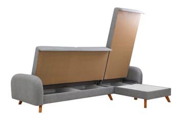 Malkiat 4-seter Høyre L-formet Hjørnesovesofa 125x260 cm med Oppbevaring i Stoff - Grå - Møbler - Sofaer - Sovesofaer