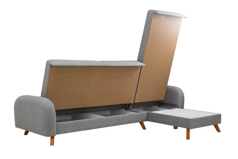 Malkiat 4-seter Høyre L-formet Hjørnesovesofa 125x260 cm med Oppbevaring i Stoff - Grå - Møbler - Sofaer - Sovesofaer
