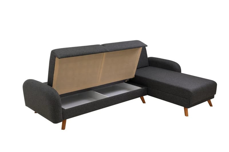 Malkiat 4-seter Høyre L-formet Hjørnesovesofa 125x260 cm med Oppbevaring i Stoff - Grå - Møbler - Sofaer - Sovesofaer