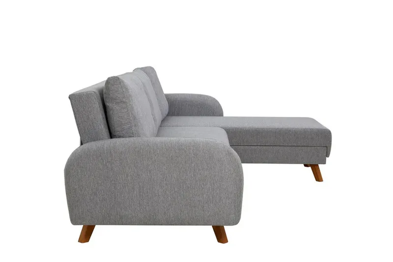 Malkiat 4-seter Høyre L-formet Hjørnesovesofa 125x260 cm med Oppbevaring i Stoff - Grå - Møbler - Sofaer - Sovesofaer