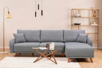 Malkiat 4-seter Høyre L-formet Hjørnesovesofa 125x260 cm med Oppbevaring i Stoff - Grå - Møbler - Sofaer - Sovesofaer