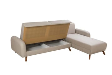 Malkiat 4-seter Høyre L-formet Hjørnesovesofa 125x260 cm med Oppbevaring i Stoff - Hvit - Møbler - Sofaer - Sovesofaer