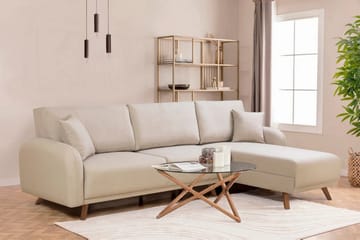 Malkiat 4-seter Høyre L-formet Hjørnesovesofa 125x260 cm med Oppbevaring i Stoff - Hvit - Møbler - Sofaer - Sovesofaer