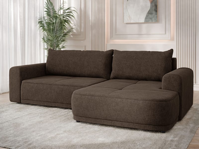 Malor 3-seters sovesofa med sjeselong, høyrevendt - mørkebrun - Møbler - Sofaer - Sovesofaer