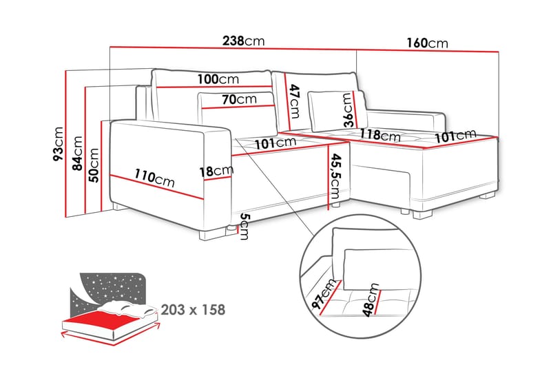 Manetto Sovesofa Med 2-Seters Divan - Svart/Brun - Møbler - Sofaer - Sovesofaer