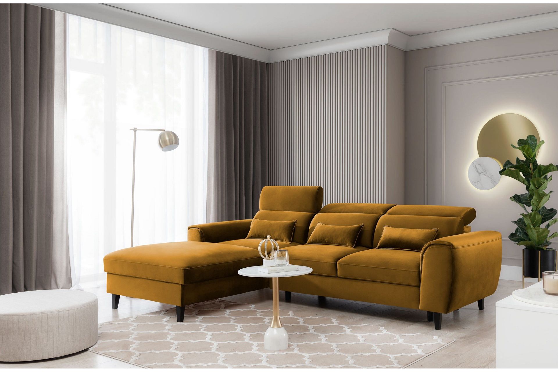 Manni 3-seters Sovesofa m. Divan med Oppbevaring - Gul