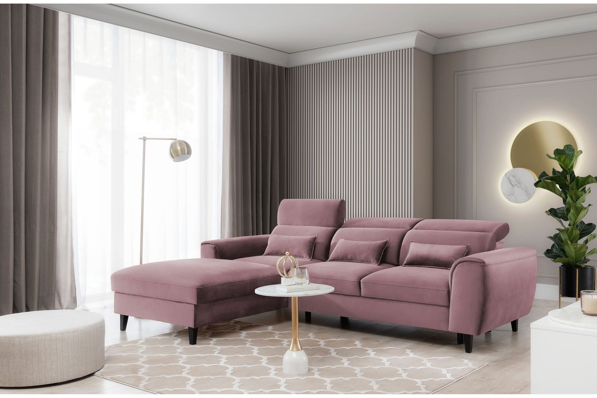 Manni 3-seters Sovesofa m. Divan med Oppbevaring - Rosa