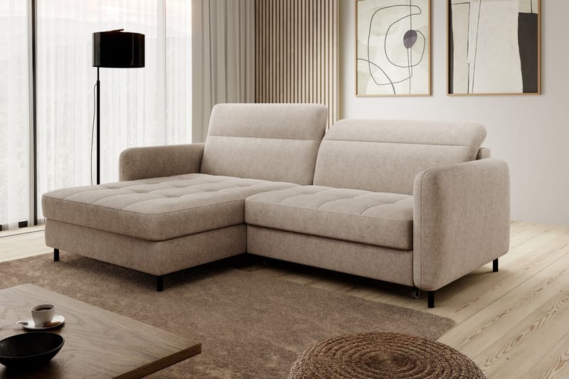 Manoti 3-seters Sovesofa m. Divan med Oppbevaring - Beige - Sovesofaer - Sovesofa divan