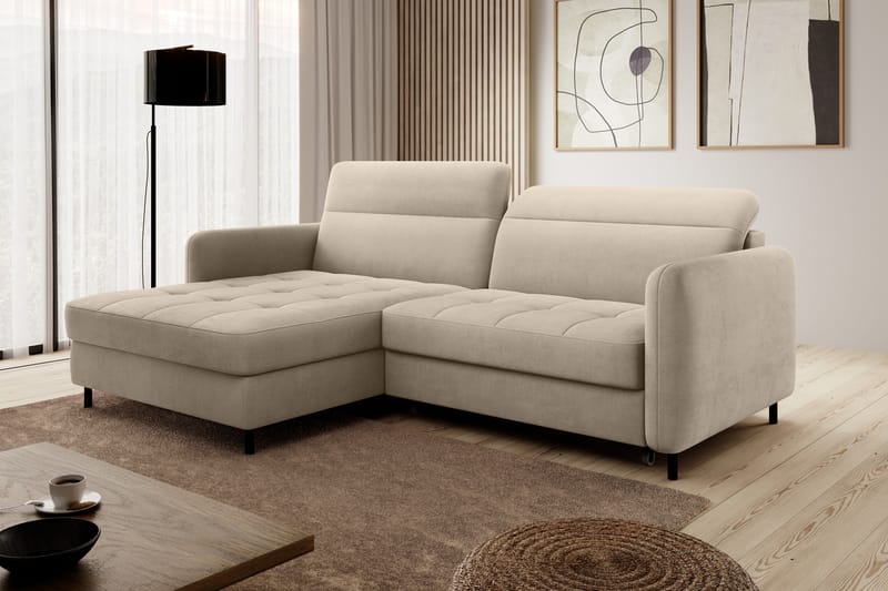 Manoti 3-seters Sovesofa m. Divan med Oppbevaring - Beige - Sovesofaer - Sovesofa divan