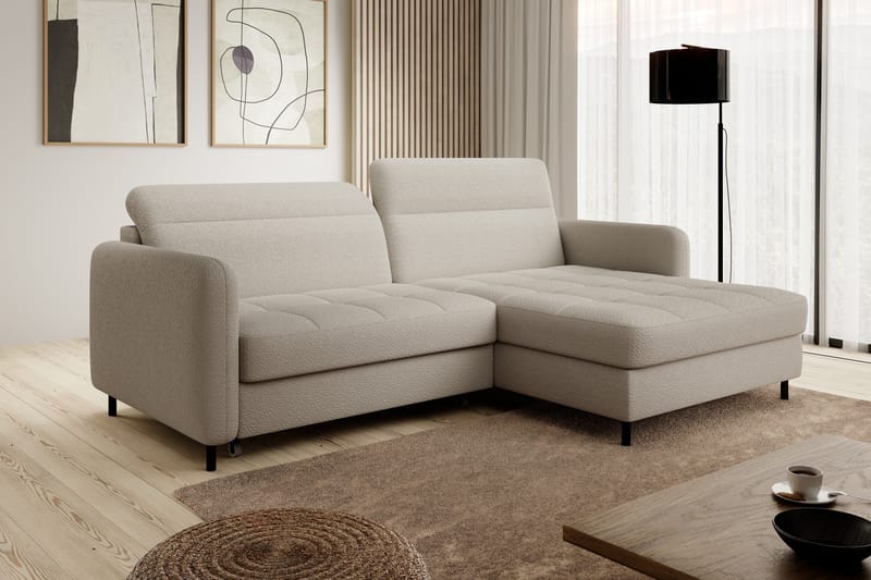 Manoti 3-seters Sovesofa m. Divan med Oppbevaring - Beige - Sovesofaer - Sovesofa divan