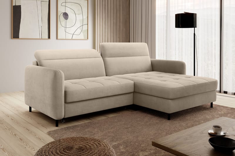 Manoti 3-seters Sovesofa m. Divan med Oppbevaring - Beige - Sovesofaer - Sovesofa divan