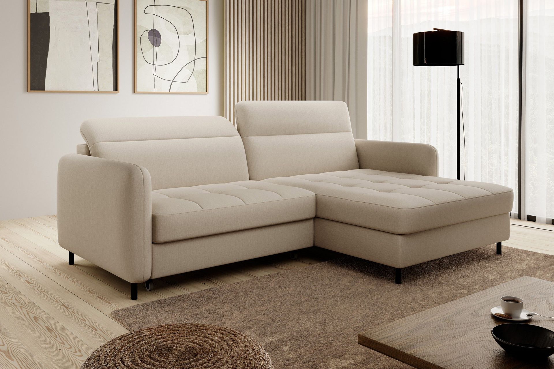 Manoti 3-seters Sovesofa m. Divan med Oppbevaring - Lys beige